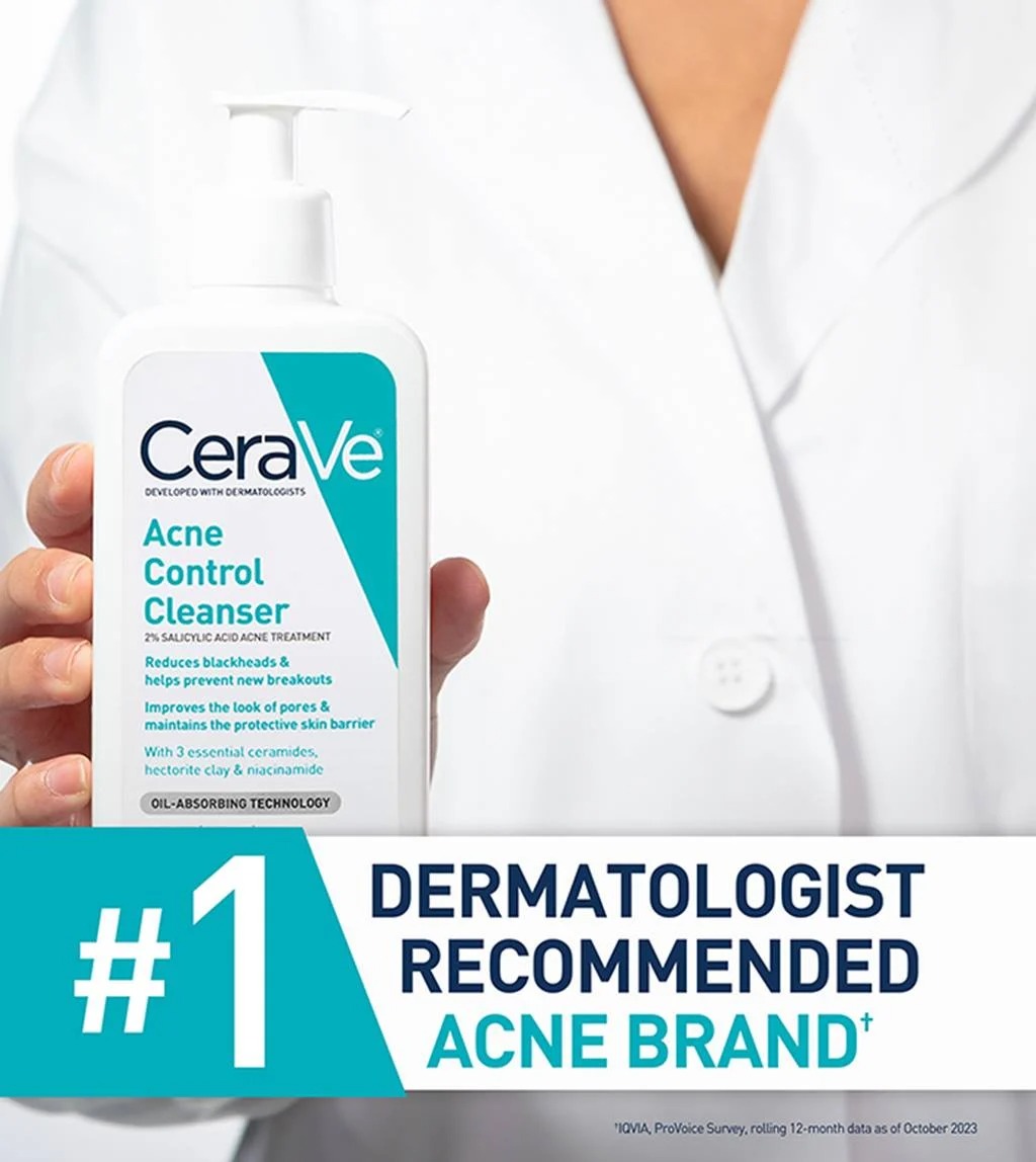 CeraVe Acne Control Cleanser | 2% Salicylic Acid Gel-to-Foam Face Wash for Oily & Acne-Prone Skin ? Imported | 237ML