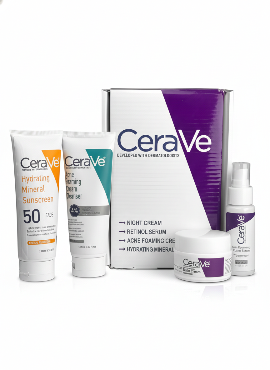 CeraVe Complete Skincare Combo Kit ? Sunscreen SPF 50, Acne Cleanser, Retinol Serum & Night Cream