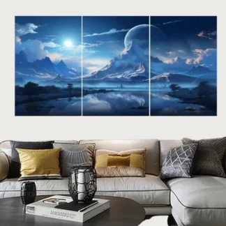 Set of 3 Surreal Landscape Wall Art Frames ? 8x11" MDF Wood with Adhesive Backing