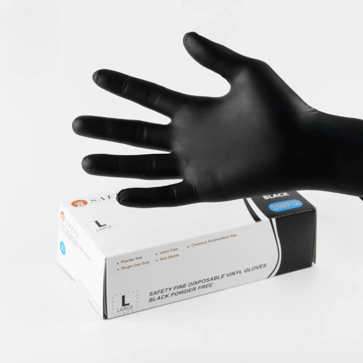 Safety Fine Black Nitrile Gloves ? Powder-Free, Disposable ? Box of 100 - Image 3