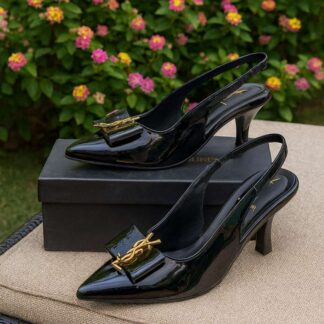 Elegant Black Kitten Heel Shoes For Women ? 2.5 Inch Heels With Gold Buckle And Elastic Band Closure For Stylish Comfort And Perfect Fit