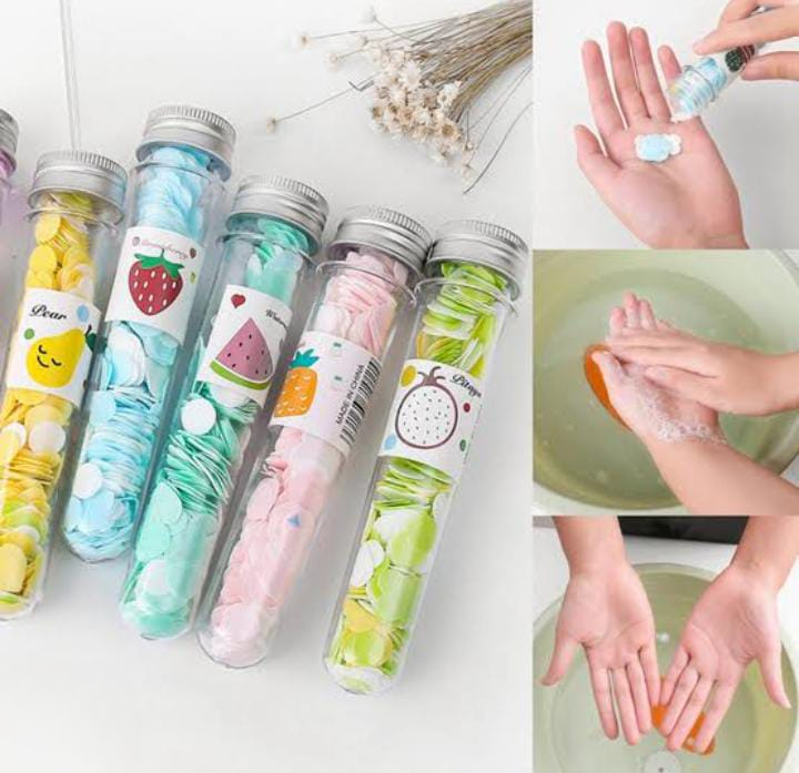 100 PCS Disposable Flower Paper Soap With Portable Tube Bottle ? Multi-Color Travel Soap Sheets For Hand Washing, Camping, And Outdoor Use ( Random Color ) - Image 2