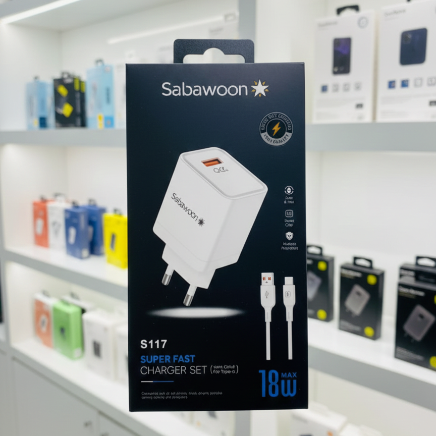 Sabawoon S117 Charger | 18W Fast Charging | 100% Original Quality | Adaptor with Type?C Cable - Image 3