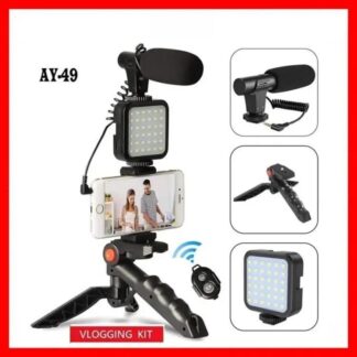 AY-49 Vlogger Kit | Microphone, LED Fill Light, Mini Tripod & Mobile Holder with Remote ? Complete Video Making Set for Vlogging