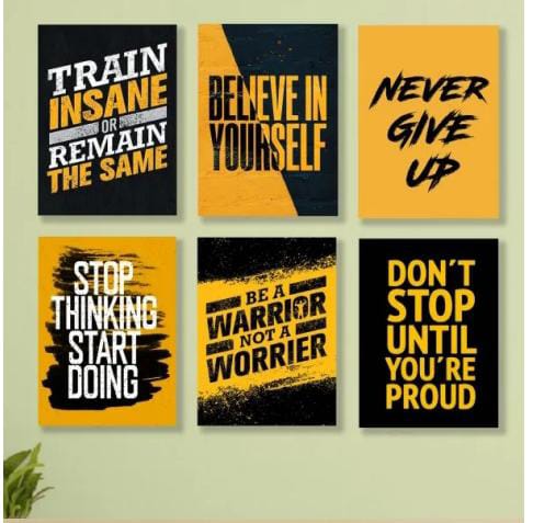 Set Of 6 Motivational Quotes Wooden Tiles For Wall Decoration Sticky Photo Tiles With Double Tape Premium Quality Elegant Look Reliable Utility Compact Build