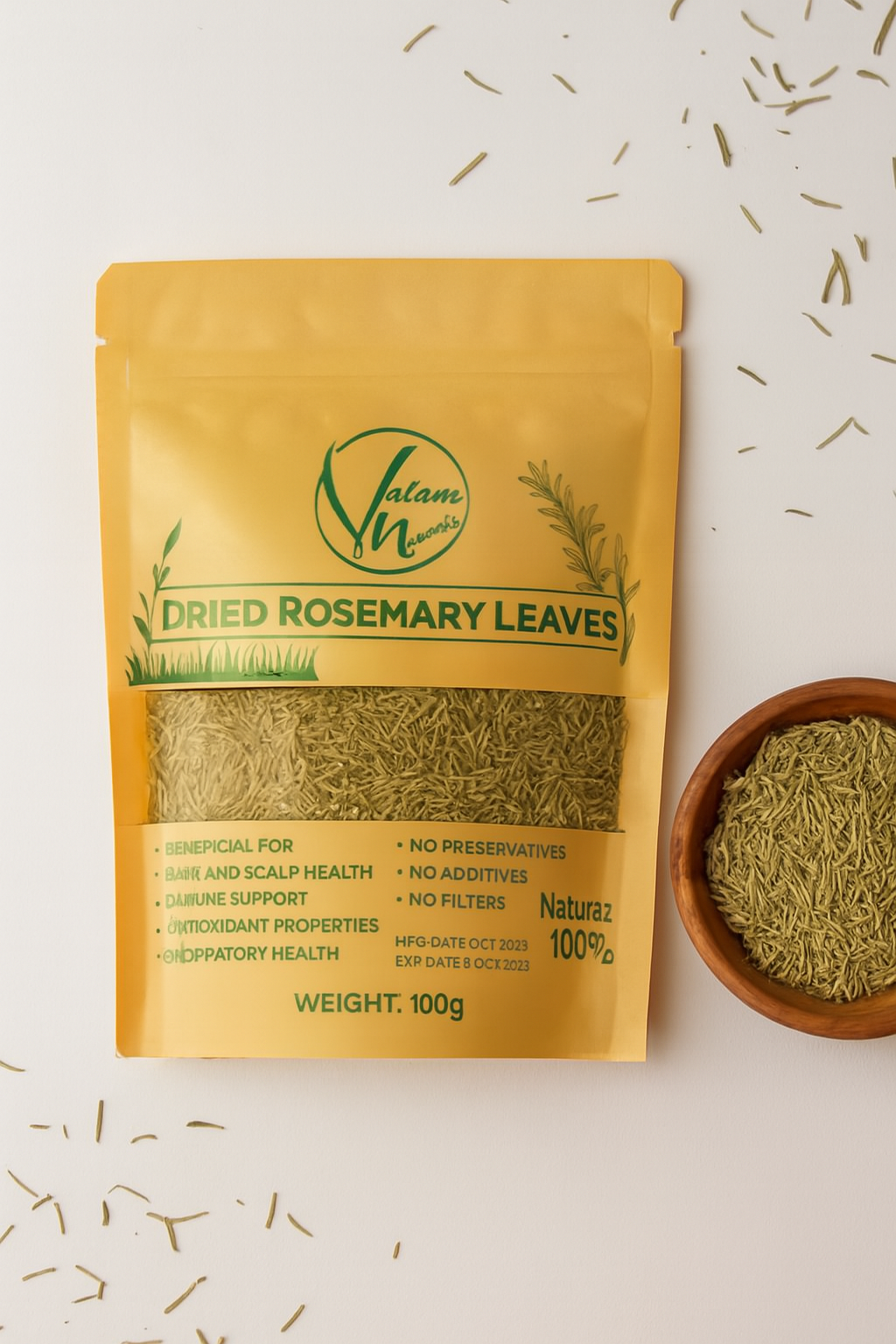 Valam Naturals Dried Rosemary Leaves 100g ? 100% Natural, Preservative-Free Herb for Cooking, Hair & Scalp Care, and Immune Support - Image 2
