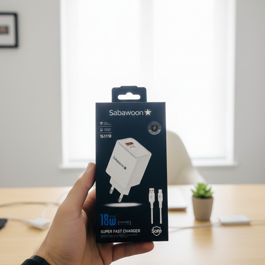 Sabawoon S119 Fast Charging Charger ?? | 18W Original | With Micro Cable