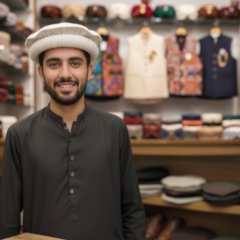 Peshawari Cap Traditional Style Durable Fabric Comfortable Fit Elegant Look Perfect Choice For Daily Wear Travel And Household Needs (Random Color)