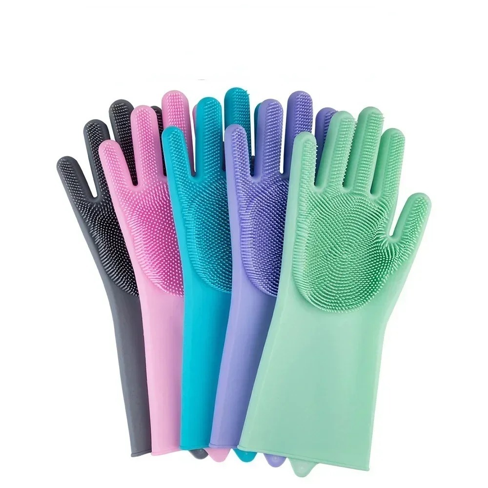 Magic Silicone Dish Washing Gloves | Reusable Heat-Resistant Rubber Cleaning Gloves with Built-In Scrubber for Kitchen, Dishes, Car, Bathroom & Household Use (1 Pair) - Image 2