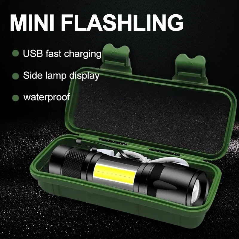 Portable LED Flashlight ? Mini Rechargeable Torch with Side Light & Waterproof Body