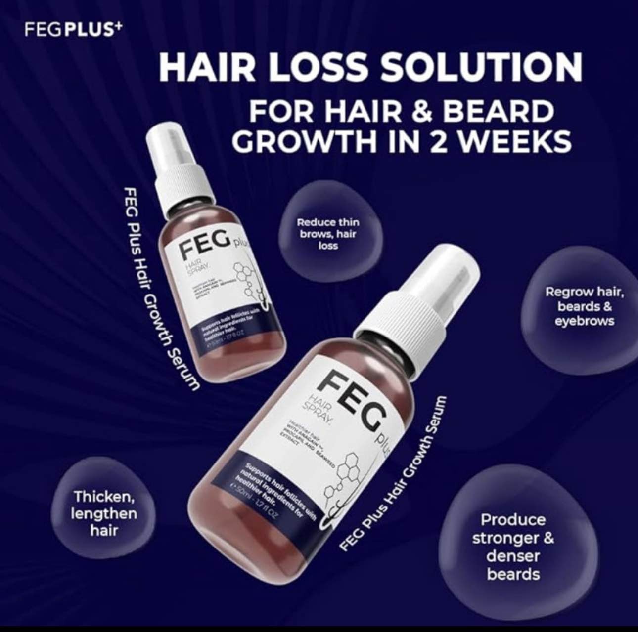 FEG PLUS Hair Growth Serum & Spray ? 50ml Advanced Formula for Men & Women, Stronger, Thicker Hair - Image 2