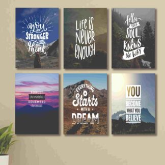 set of 6 Motivational sticky canvas frames for wall decore / sticky phototiles