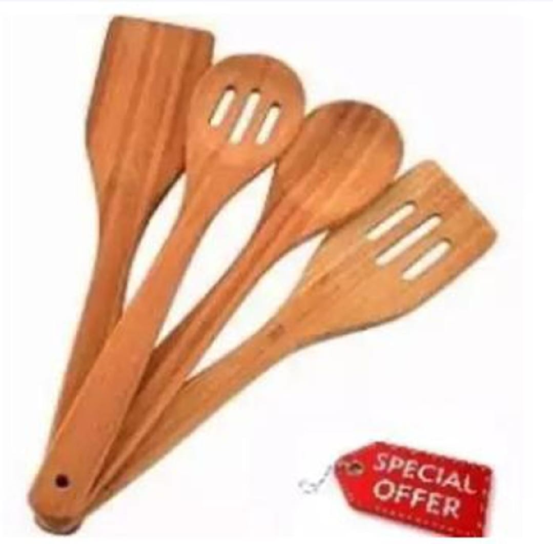 Pack Of 4 - Wooden Spoon Set - Light Brown Kitchen Tools & Gadgets | Kitchen Essentials for Daily Meal Preparation, Suitable for All Types of Cooks from Beginners to Experts. - Image 3