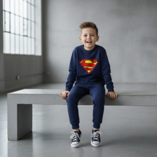 Superman Printed Sweatshirt & Pajama Trouser Tracksuit for Kids | Winter Warm Fleece Clothing Set Outfit for Boys & Girls