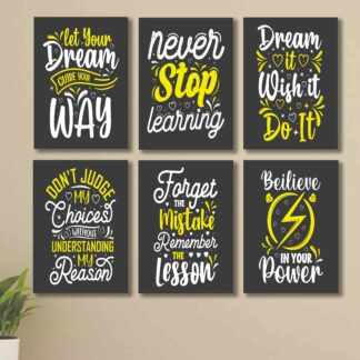 set of 6 Motivational sticky canvas frames for wall decore / sticky phototiles