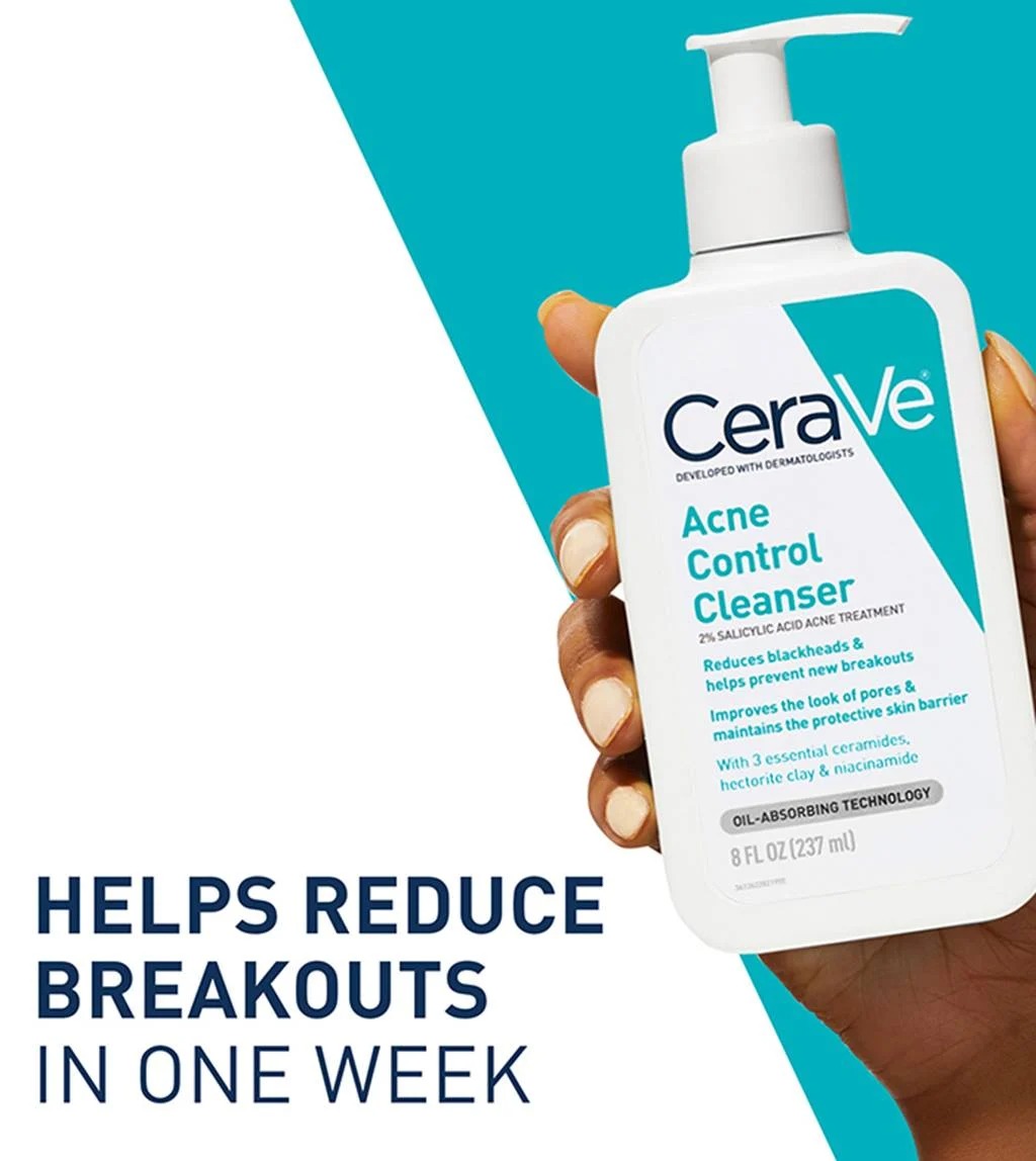 CeraVe Acne Control Cleanser | 2% Salicylic Acid Gel-to-Foam Face Wash for Oily & Acne-Prone Skin ? Imported | 237ML - Image 2