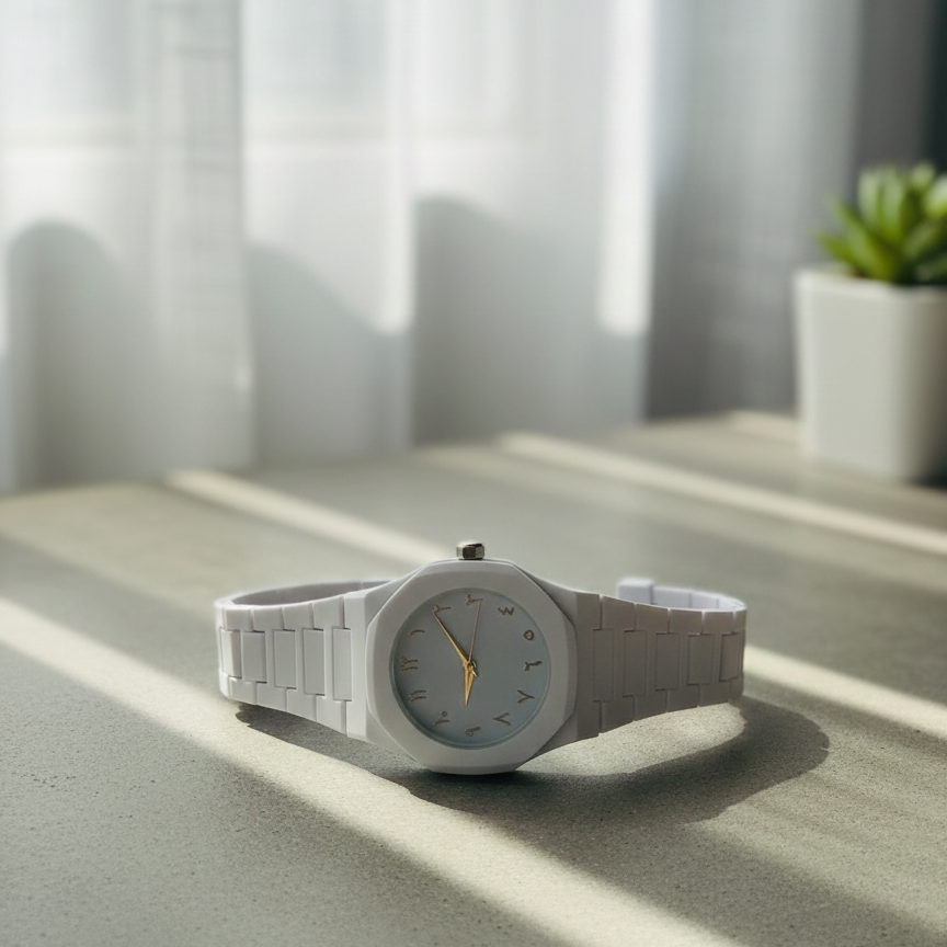 Elegant Minimalist Watch with Eastern Arabic Numerals & Integrated Octagonal Bezel Case - Modern Architectural Style Unisex Timepiece ( Without box )