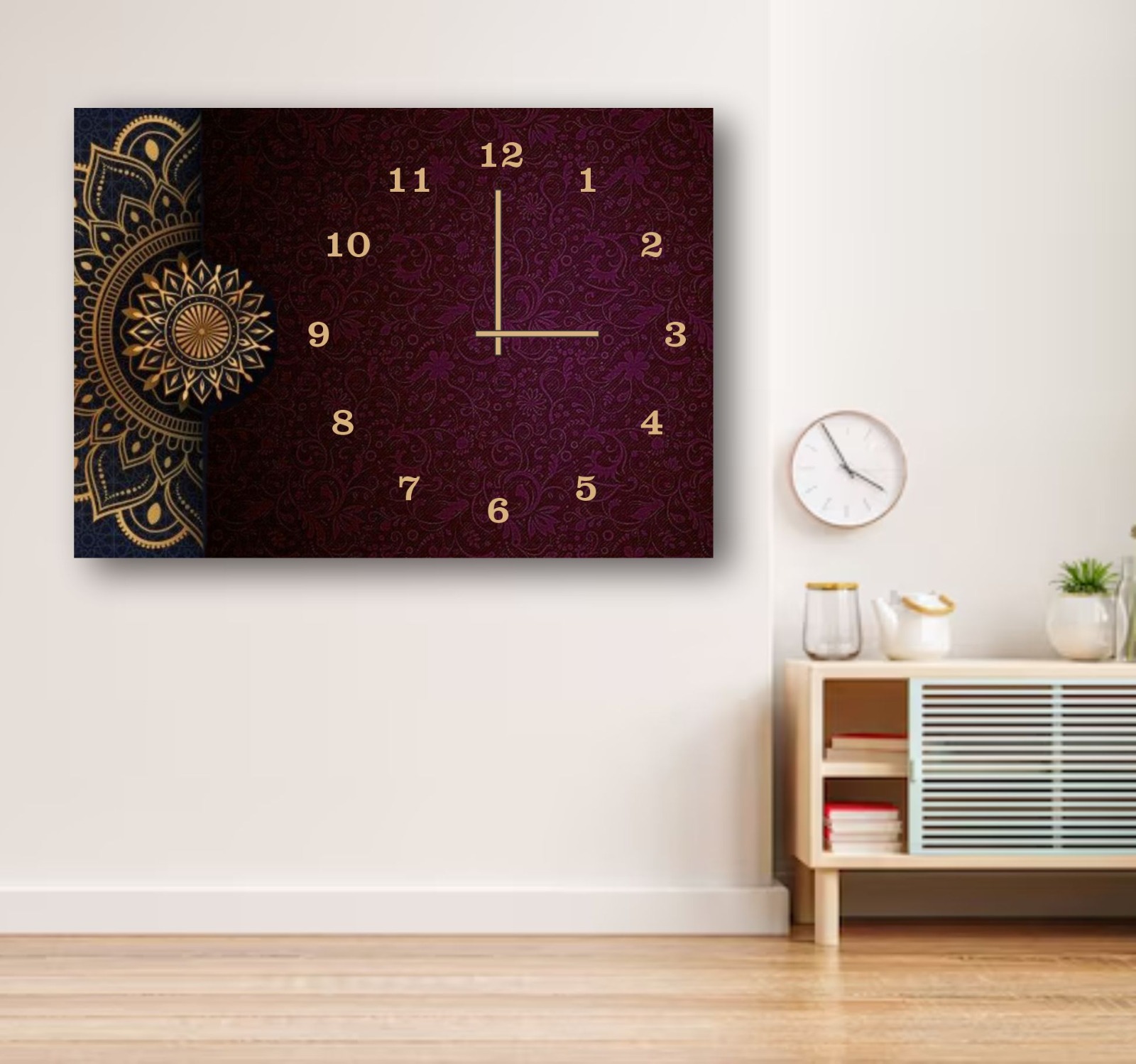 Mandala Design Wooden Wall Clock ? 12x16 Inch Digital Print Hanging Decor (Without Battery)