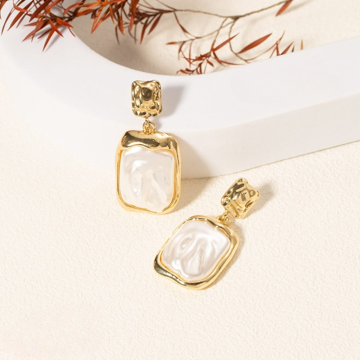 Elegant Korean Gold Foil Earrings with White Stone (PXT-115)