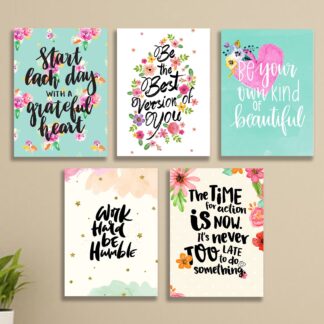 Set of 5 Floral Motivational Wall Art Frames ? 8x11" MDF with Sticky Backing