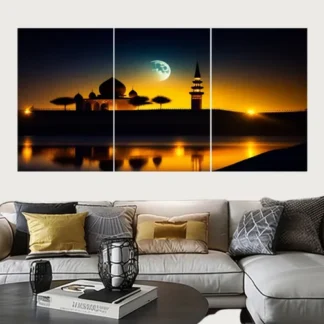 Set of 3 Mosque Silhouette Wall Art Frames ? 8x11" MDF Wood with Adhesive Backing