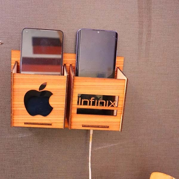 Wall Mounted Wooden Mobile Charging Holder ? Phone & Charger Organizer for Home & Office - Image 2
