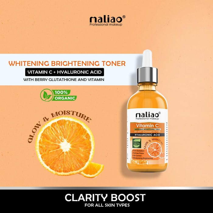 Maliao Vitamin C Whitening Brightening Toner with Berry Glutathione & Hyaluronic Acid ? Anti-Oxidation, Pore Refining, All Skin Types, 30ml