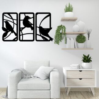 Handcrafted Wooden Sparrow Wall Decor ? Nature-Inspired 3 Panel Wall Art for Home & Office