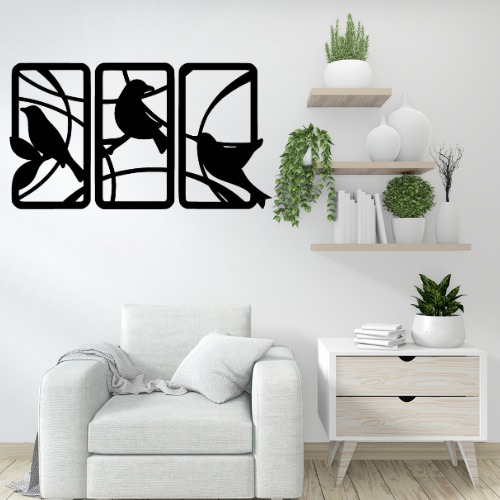 Handcrafted Wooden Sparrow Wall Decor ? Nature-Inspired 3 Panel Wall Art for Home & Office