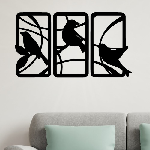 Handcrafted Wooden Sparrow Wall Decor ? Nature-Inspired 3 Panel Wall Art for Home & Office - Image 2