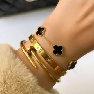 3 PC Stainless Steel Bangle Set for Women: Elegant Gold-Tone Stackable Jewelry.
