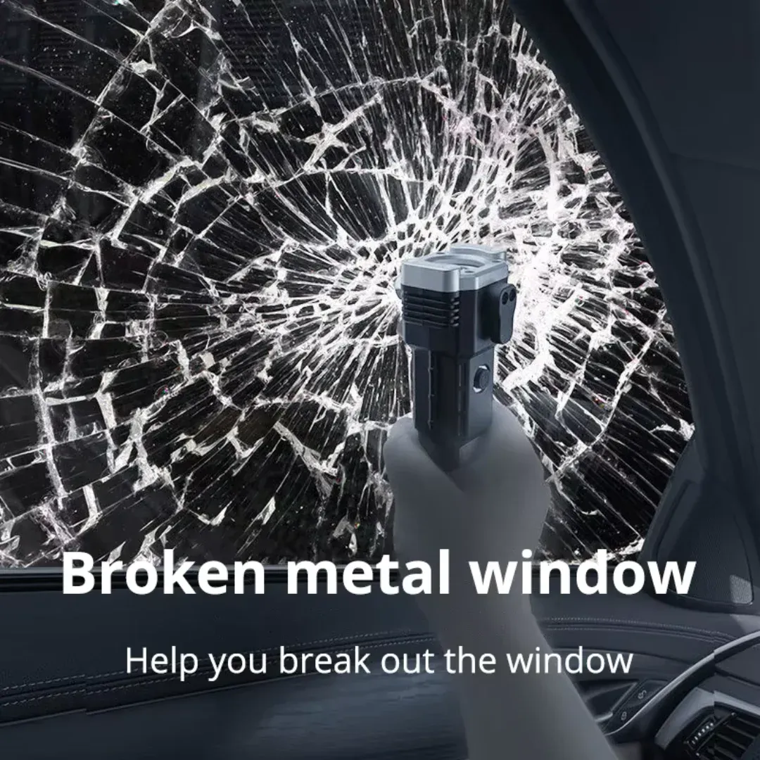 High Power LED Torch Light Rechargeable Flashlight With Tactical Hammer And Power Bank Providing Strong Brightness (Random Color) - Image 3