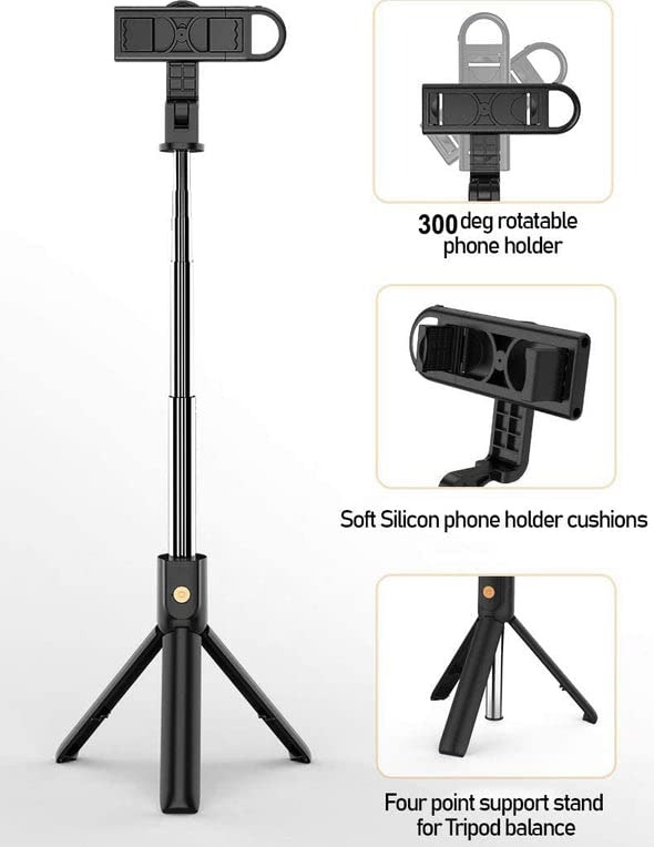 R1s Bluetooth Selfie Stick Tripod | With Remote & LED Light | Portable Phone Holder - Image 3