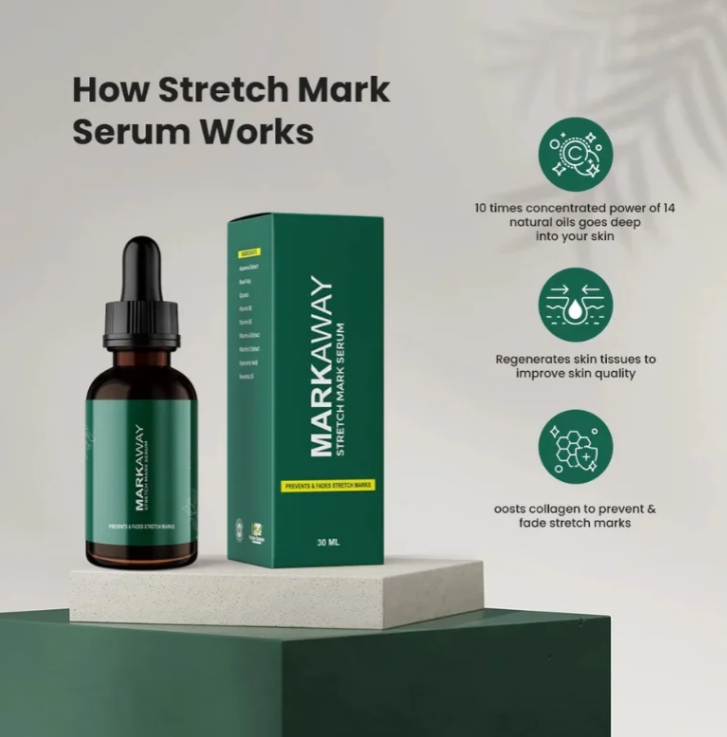 Markaway Stretch Mark Serum ? Herbal Formula For Hydration, Toning & Dark Spot Correction (30ml)