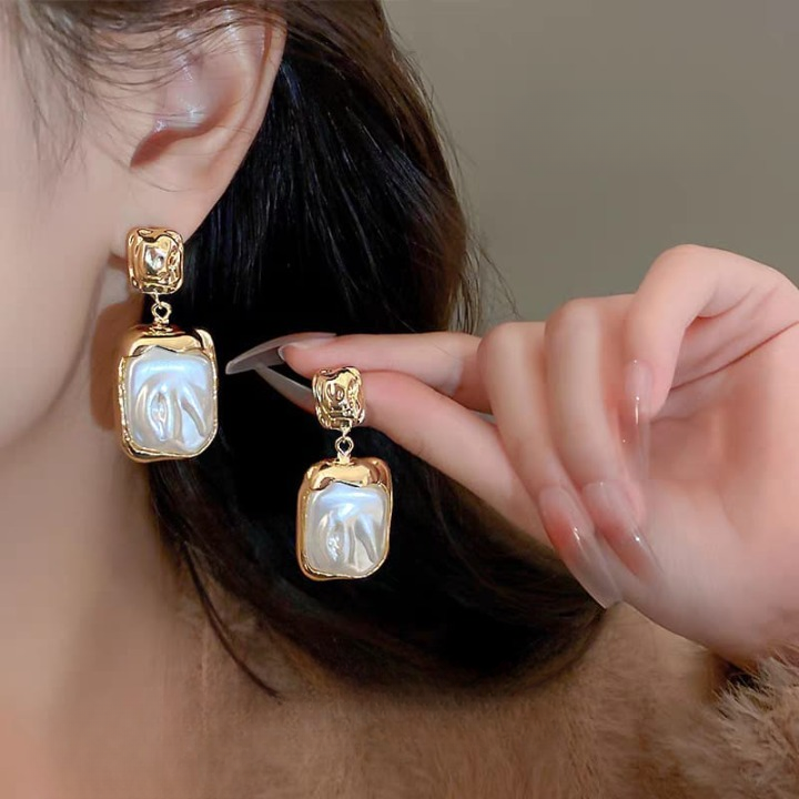 Elegant Korean Gold Foil Earrings with White Stone (PXT-115) - Image 2