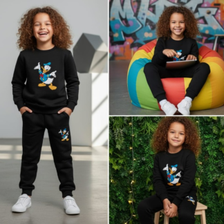 Black Duck Printed Kids Tracksuit | Winter Fleece Sweatshirt & Trouser Set ? Warm, Soft & Stylish Garments for Boys & Girls FOR BABY AND KIDS