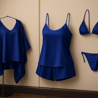 Luxury Satin Sleepwear Trio for Women | Robe, Slip Dress & Halter Bikini Set | Free Size (DC-5001)