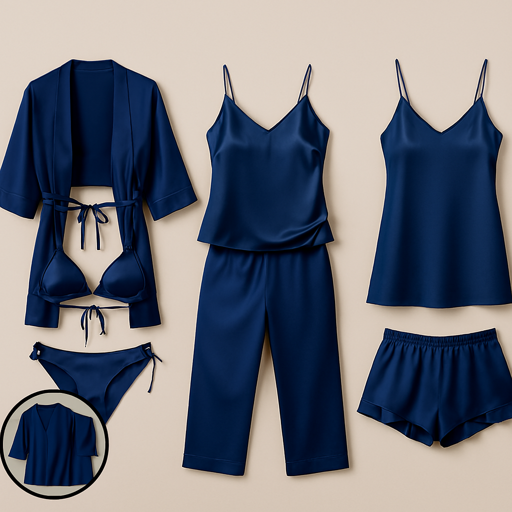 7-Piece Satin Sleepwear & Lingerie Set for Women ? Luxury Nightwear Collection with Robe, Slip Dress, Free Size (DC-7001) - Image 3