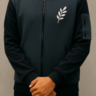 New Winter Collection Charcoal Grey Leaf Printed Zipper Jacket for Men & Boys ? Warm & Stylish Fleece Outerwear