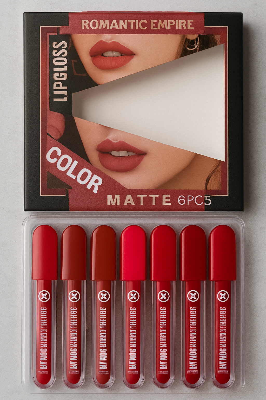 Romantic Empire Matte Lipgloss Set of 6 ? High Pigment, Long-Lasting Liquid Lip Gloss | Shades of Red Collection - Image 2