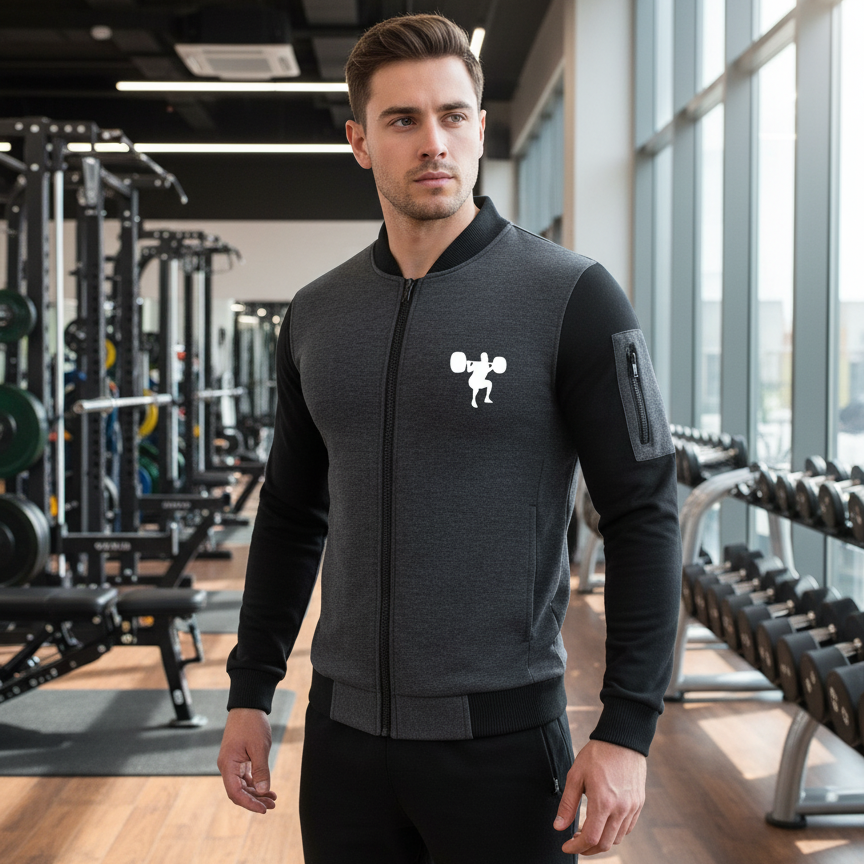 New Winter Collection Charcoal Grey Gym Printed Zipper Jacket for Men & Boys ? French Fleece, Premium Quality, Stylish & Comfortable Winter Wear