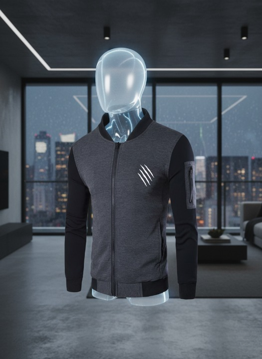 New Winter Collection Charcoal Grey Printed Zipper Jacket for Men & Boys ? Premium French Fleece, Smart Fit, Stylish & Comfortable Winter Wear