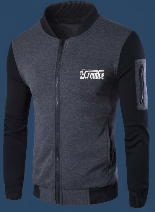 New Winter Collection Charcoal Grey ?Be Creative? Printed Zipper Jacket for Men & Boys ? French Fleece, Premium Quality, Stylish & Comfortable Winter Wear - Image 2