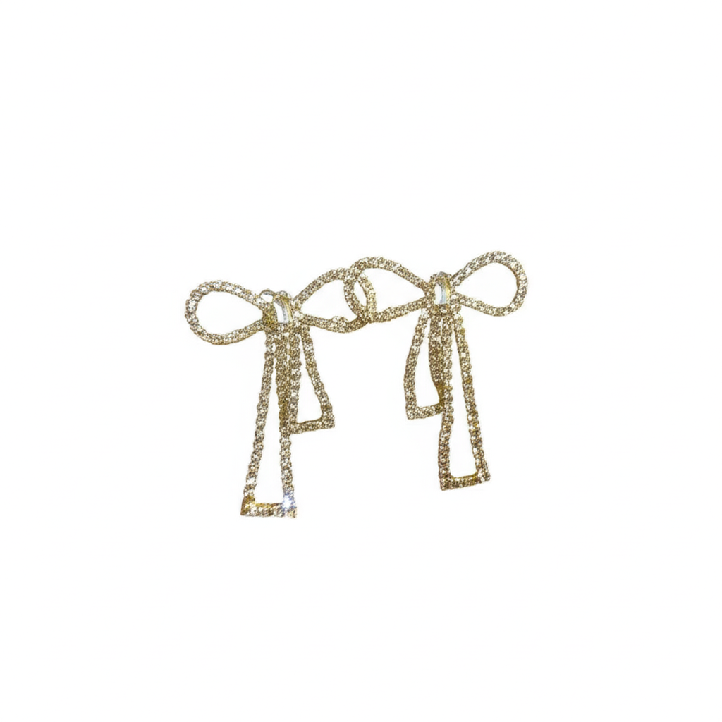 PQT-985 Touch Of Glamour To Your Look With These Bow Shape Zircon Korean Earrings ? Color Golden - Image 2
