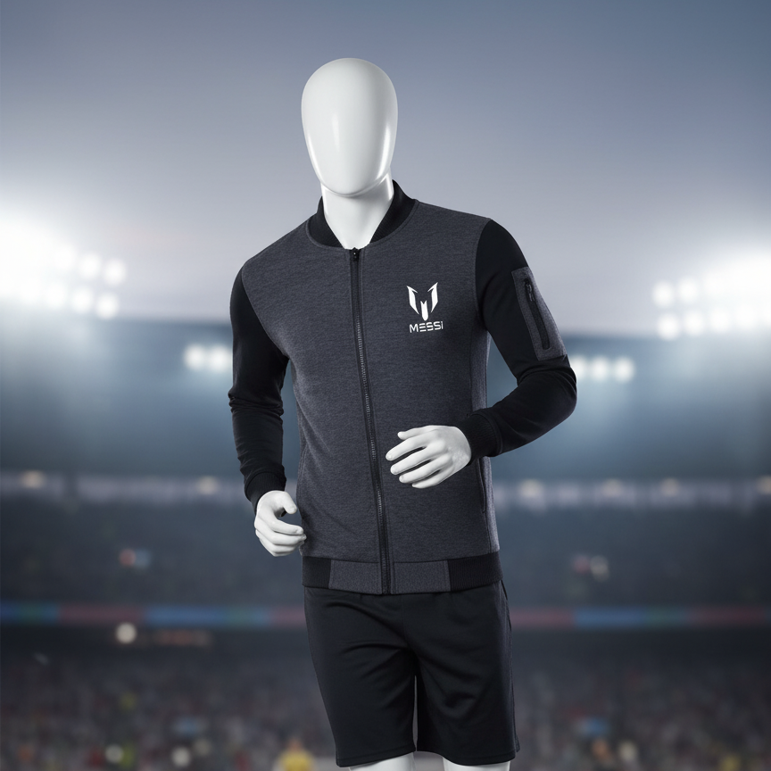 New Winter Collection Charcoal Grey Messi Printed Zipper Jacket for Men & Boys ? Premium French Fleece, Smart Fit, Stylish & Comfortable Winter Wear - Image 3