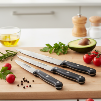 3-Piece Kitchen Knives Set ? Black | Non-Stick Coating, Ergonomic Anti-Slip Handles, Perfect for Chopping, Slicing & Dicing | Dishwasher Safe
