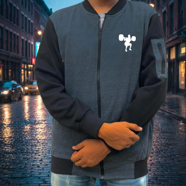 New Winter Collection Charcoal Grey Gym Printed Zipper Jacket for Men & Boys ? French Fleece, Premium Quality, Stylish & Comfortable Winter Wear - Image 2