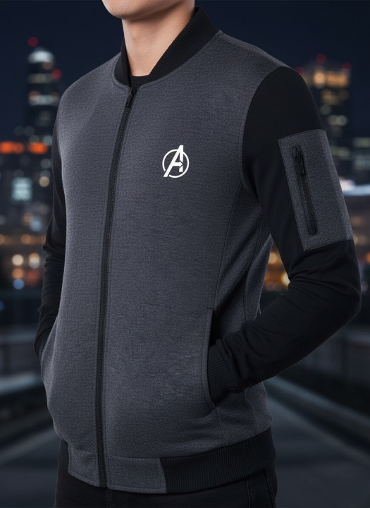 New Winter Collection Charcoal Grey Avenger Printed Zipper Jacket for Men & Boys ? Premium French Fleece, Stylish, Comfortable & Durable Winter Wear