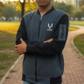 New Winter Collection Charcoal Grey Messi Printed Zipper Jacket for Men & Boys ? Premium French Fleece, Smart Fit, Stylish & Comfortable Winter Wear