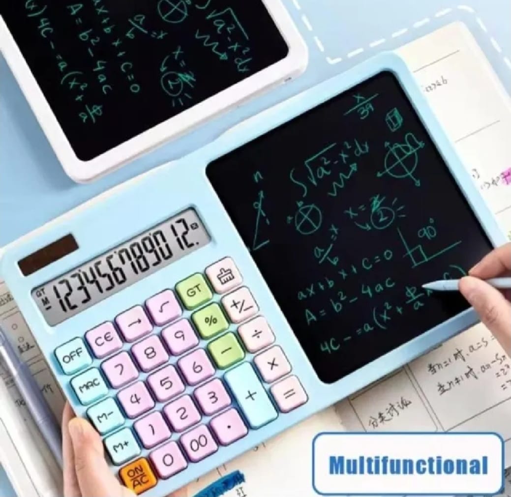 2-in-1 Calculator with LCD Writing Tablet ? Dual-Function Office & School Gadget | Portable & Eco-Friendly |Random Color